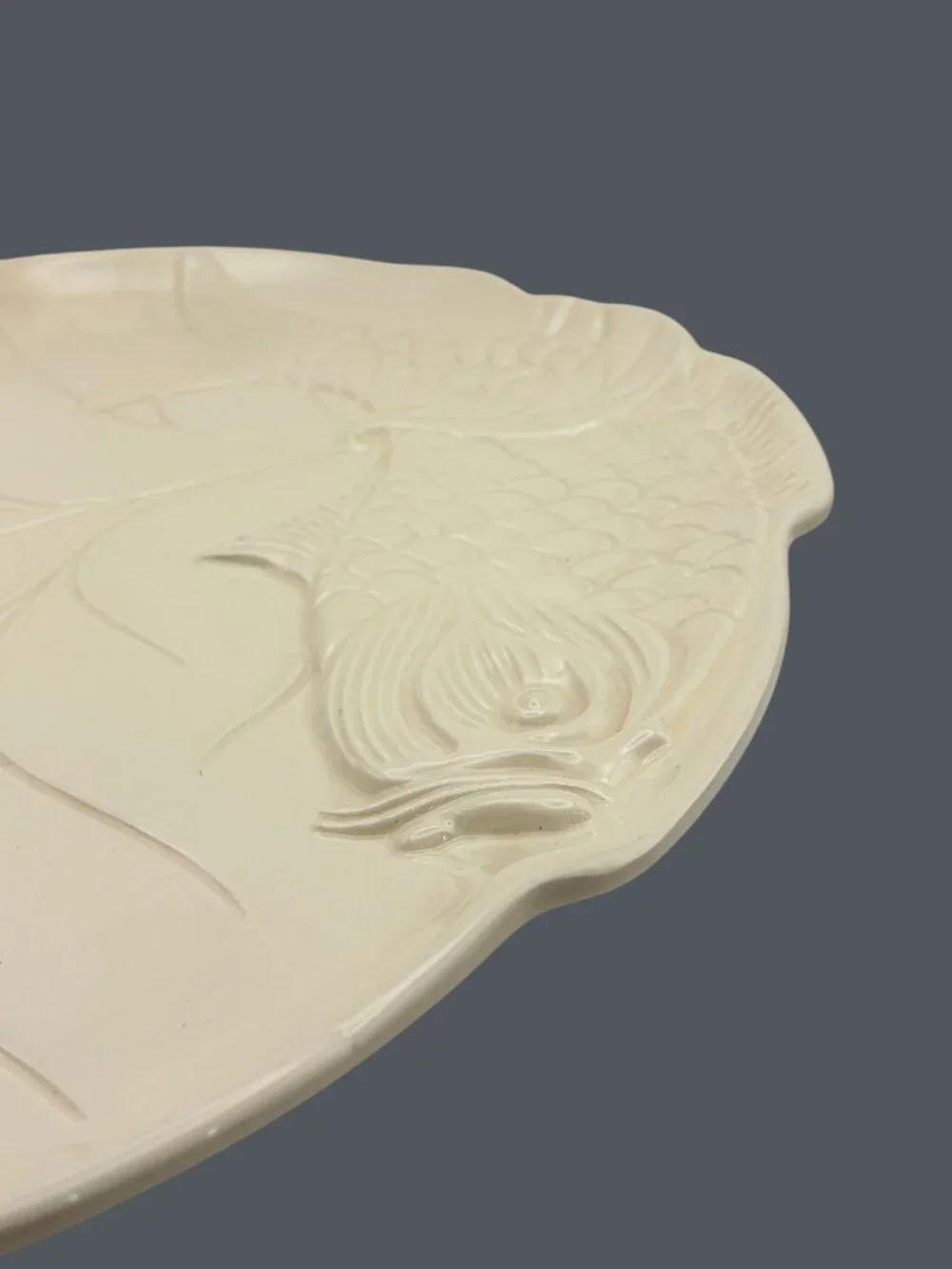 Ceriart Portugal White Ceramic Leaf Koi Fish Serving Platter 18”